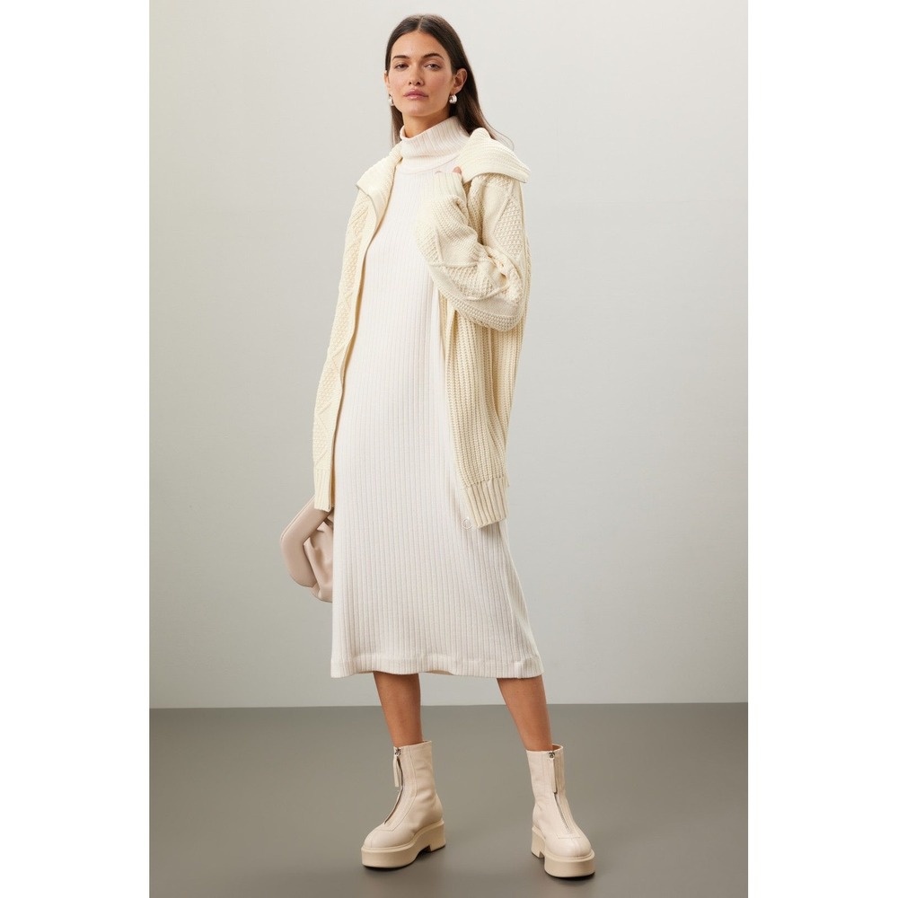 WeWoreWhat Chunky Cable Knit Sweater Zip Up Cardigan XXS XS Ivory Coastal - Picture 5 of 12